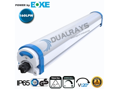 Dualrays D2 Series 4ft/40W LED Tri-proof Light 160LPW Efficiency IP66 IK10 Protection emergency 0-10V and DALI dimming optional